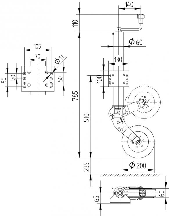 Steunwiel ATK60 (steun 100mm hoger) - 4802509X - Steunwielen