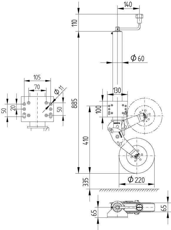 ATK60 steunwiel (verlengde slag, verlengd wiel) - 407455.001 - Steunwielen