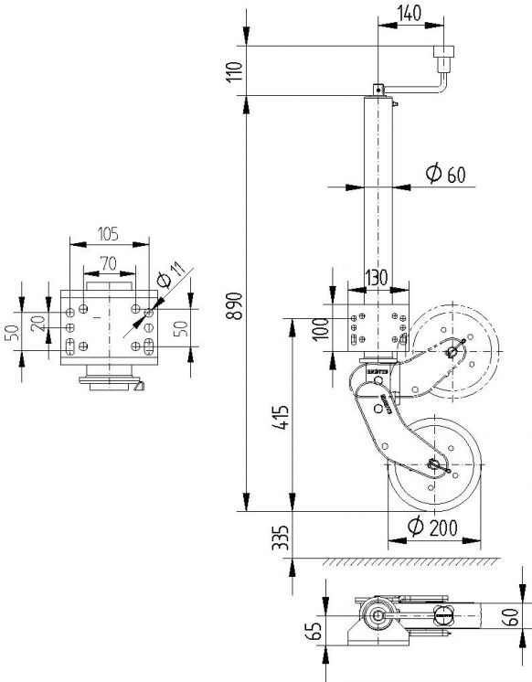 Steunwiel ATK60V (Verhoogd draagvermogen, verlengde slag) - 413455.001 - Steunwielen