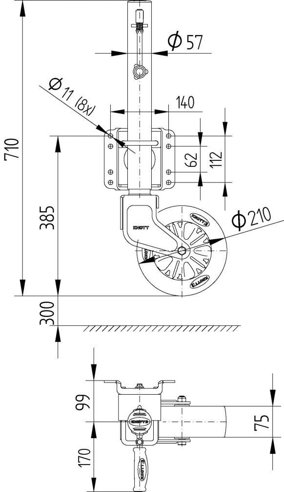 Steunwiel TK57 (zwenkbaar) - 6D7706.001 - Steunwielen