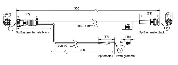 Adapter voor 3e stoplicht 0,2m + uitgang 0,2m 2-polige stekker