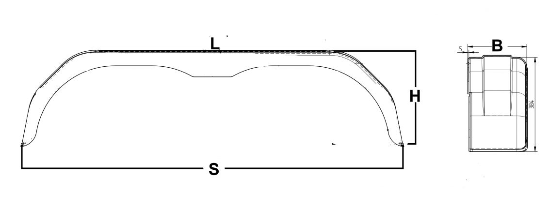 Spatbord dubbele as kunststof hoekig - 6X1506.002 - Spatbord